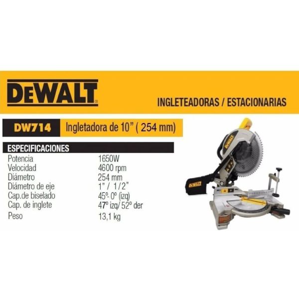Sierra Ingletadora Dewalt 250mm - 1650w Dw714 - Imagen 6