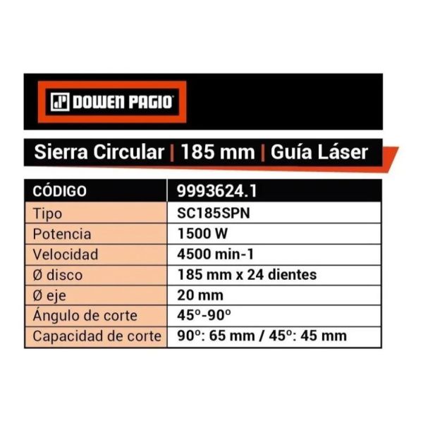 Sierra Carpinteria Circular Sierra Guia Laser Dowen Pagio - Imagen 2