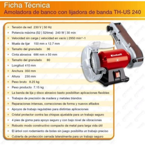 Amoladora Banco Con Lijadora 240w. Th-us Einhell Profesional - Imagen 2