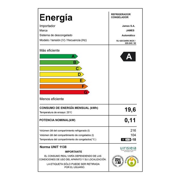 Heladera James Combi Rj 420 Dark Inox Kirkor - Imagen 3