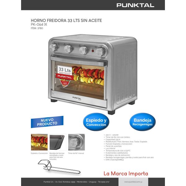 Horno Freidora Pk-064 Ix Inox 33 Lts Punktal - Imagen 2