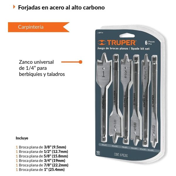 Juego De Mechas Paleta Chatas 3 Puntas 3/8 A 1'' Truper - Imagen 2