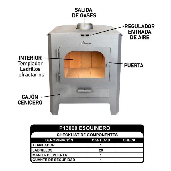 Tromen Pehuen 13000kcal Esquinero Salamandra 120m2 Kirkor - Imagen 3