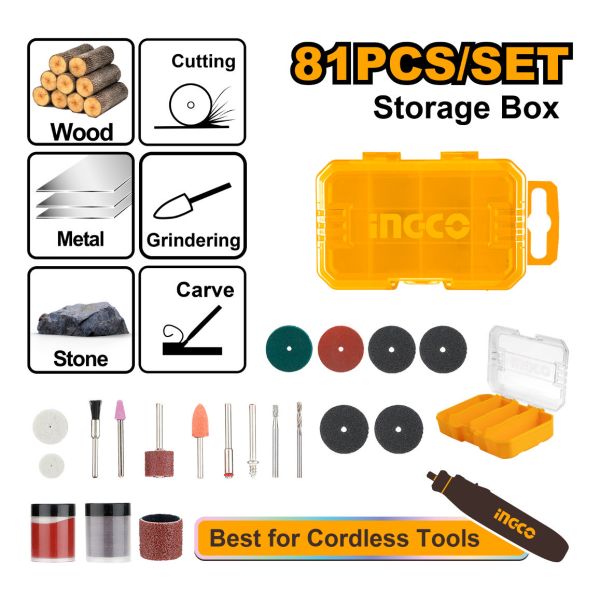 Set 81pcs Accesorios Para Mini Torno Akmg8081 Ingco - Imagen 2