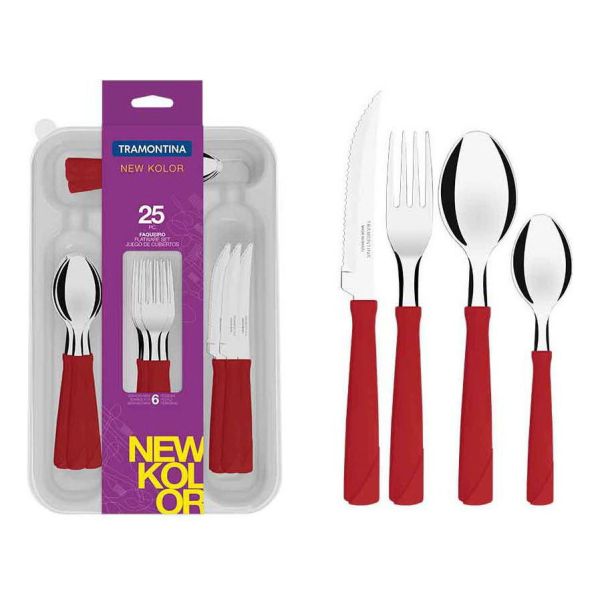 Juego Cubiertos Rojo Línea New Kolor 25 Piezas Tramontina