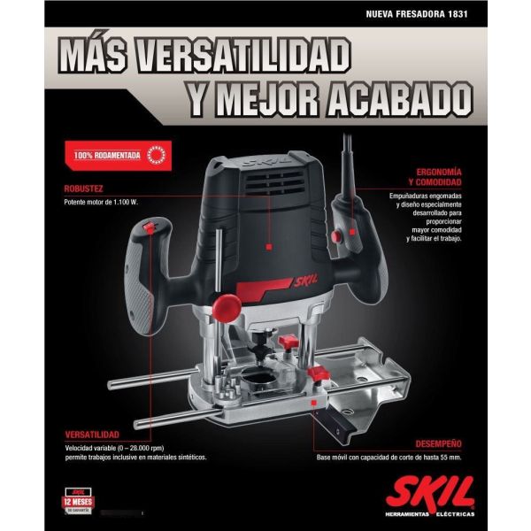 Fresadora Router 1/4 1100w 28000rpm Maletín Acces. Skil 1831 - Imagen 2