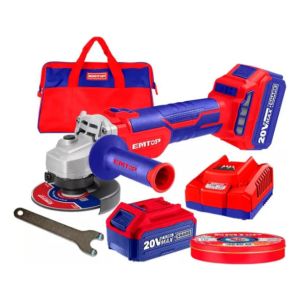 Amoladora 20v De 4 1/2 Emtop 2 Baterias 1 Cargador Y Bolso K