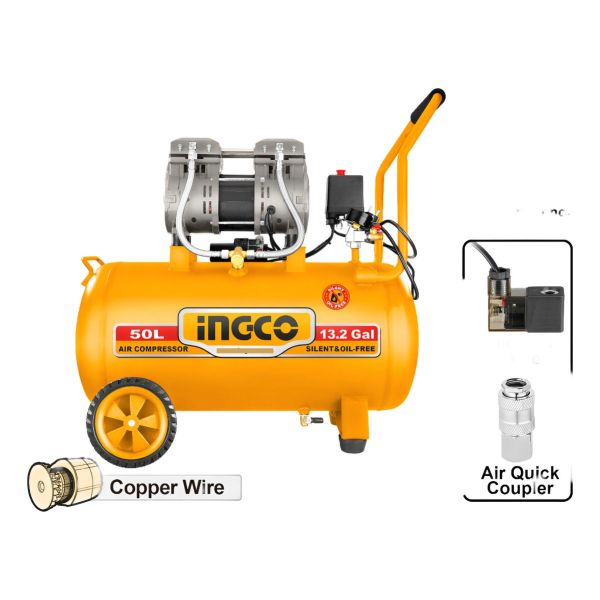 Compresor 50l 1.6hp Libre De Aceite Bajo Ruido Ingco - Imagen 2