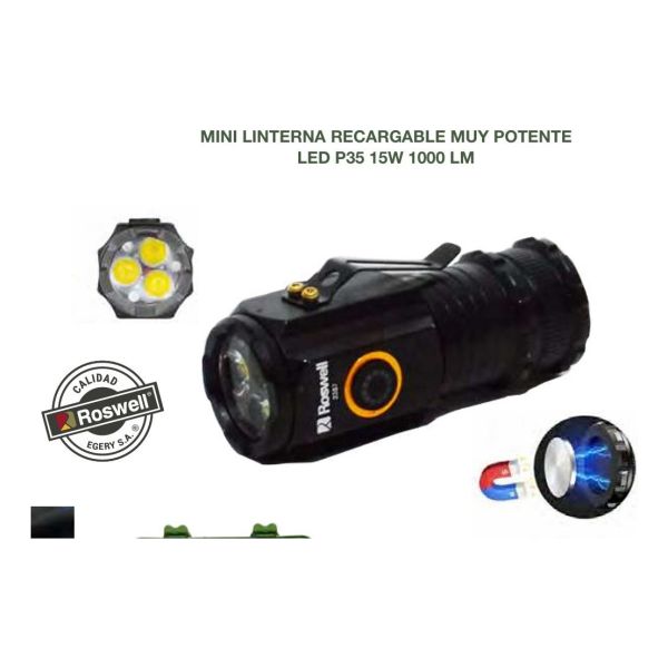 Mini Linterna Recargable Muy Potente Roswell Led 15w - Imagen 2