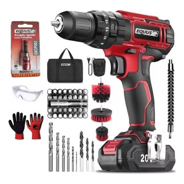 Taladro Atornillador Percutor 20v Bolso Accesorios Equus