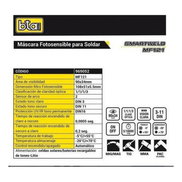 Mascara Soldar Careta Fotosensible Fotocromatica Bta - Imagen 3