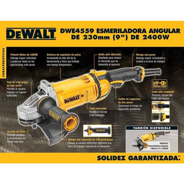Amoladora Angular Dewalt 230mm 2400w C/extraccion De Polvo - Imagen 3