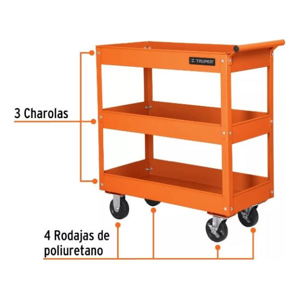 Carro Para Taller Herramientas Con Ruedas 3 Charolas Truper - Imagen 3