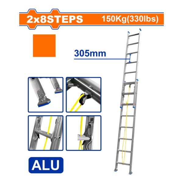Escalera Extensible 2 X 8 Esc 2 Aluminio Wld8h16 Wadfow - Imagen 2