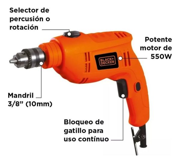 Taladro Percutor 3/8 Black+decker Tb550 Naranja - Imagen 2