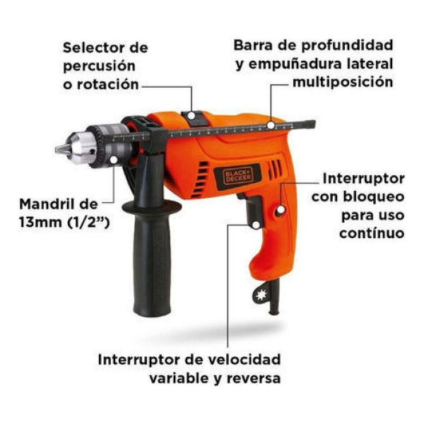Taladro Percutor Black+decker 560w Tm555 Mandril 13mm Kirkor - Imagen 2