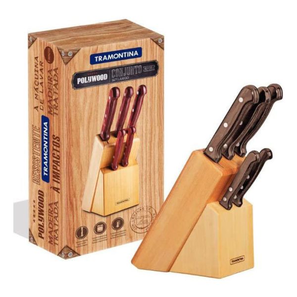 Juego De Cuchillos Taco Madera 6pz Polywood Marron Tramontin