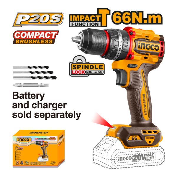 Taladro Atornillador Percutor 13mm 20v Ingco Cidli206681 - Imagen 2