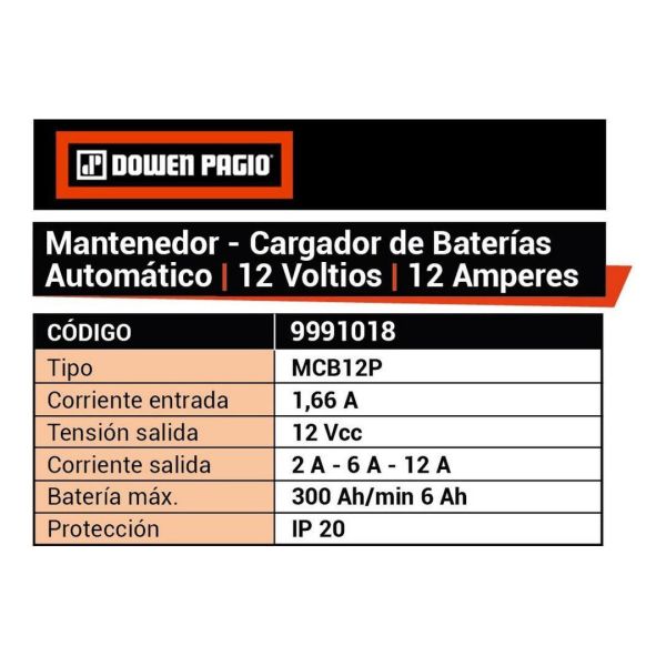 Mantenedor Cargador De Bateria Auto12 V 12amper Dowen Pagio - Imagen 2