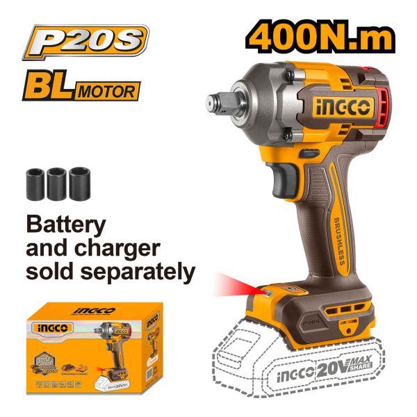 Llave De Impacto 400nm 20v P20s S/bat-carg Ingco Ciwli20401 - Imagen 2