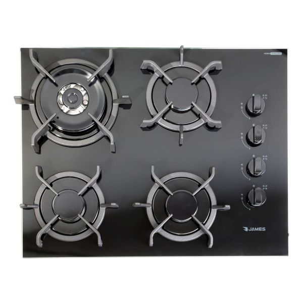 Anafe A Gas 4 Hornallas James 4h Agb Vn Vidrio Negro Kirkor - Imagen 2