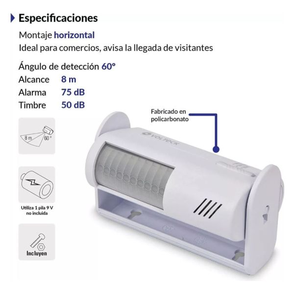 Sensor De Movimiento Con Alarma Y Timbre Volteck Semo-al Kir - Imagen 3