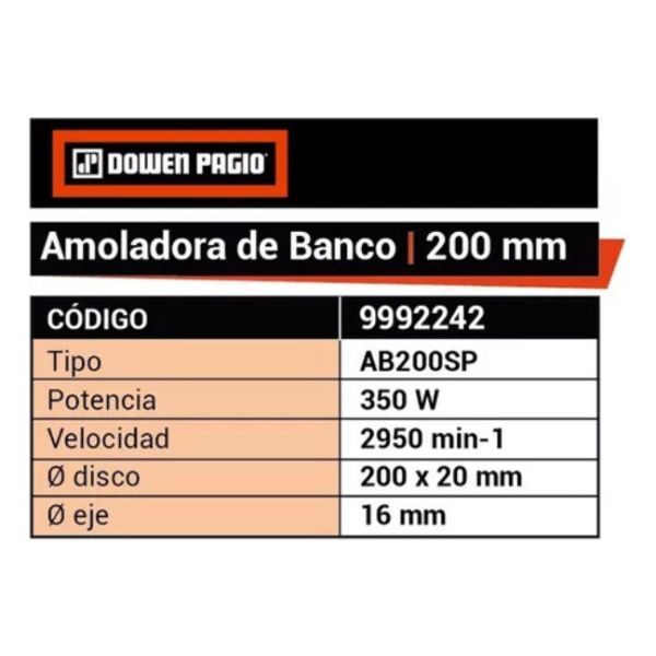 Amoladora De Banco 350 W Dowen Pagio 2 Piedras 200mm Calidad - Imagen 2
