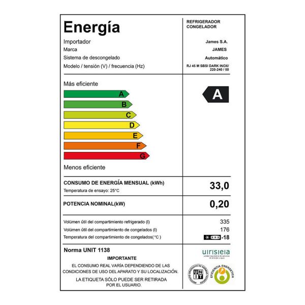 Heladera James Rj 45m Sbsi Dark Inox Kirkor - Imagen 3