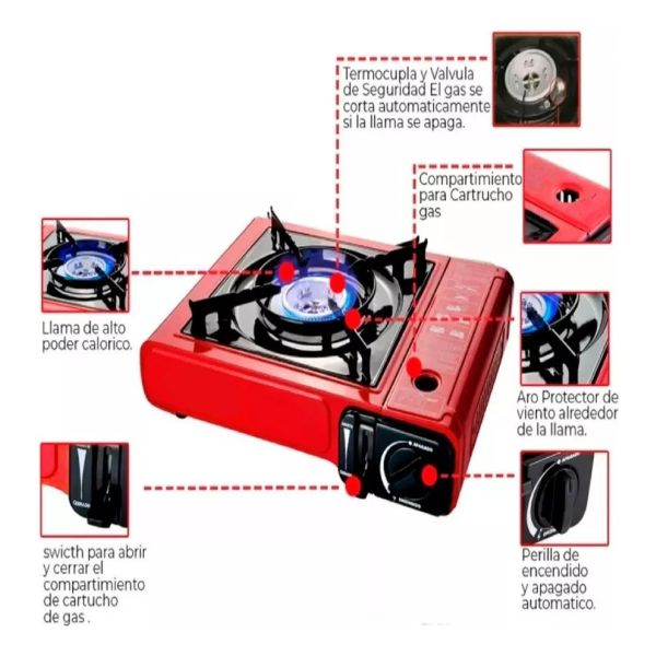 Anafe Cocinilla Portatil Gas Butano Con Incl Recarga Camping - Imagen 4