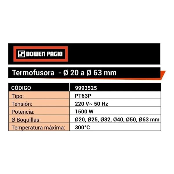 Termofusora Dowen Pagio O 20 A 63 Mm 1500 W Gtia 2 Años - Imagen 3