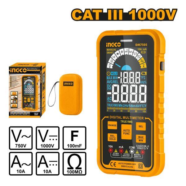 Tester Multimetro Digital Catiii 1000v Ingco Dm7505 - Imagen 2