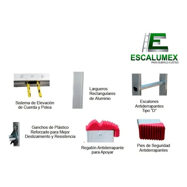Escalera Colisa 16 Escalones Aluminio Escalumex, Mexicana - Imagen 2