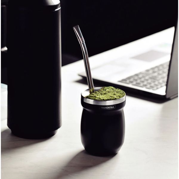 Mate Tramontina Negro En Acero Inoxidable 240ml Kirkor - Imagen 2