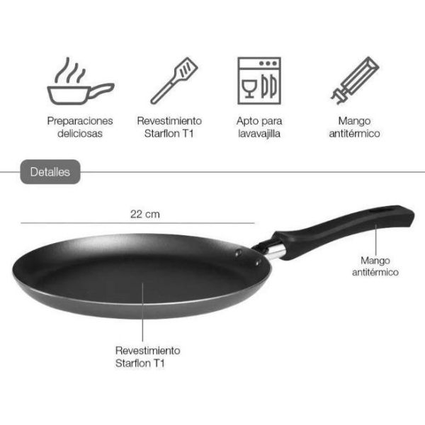 Panquequera Sarten Tramontina Teflon Antiadherente 22cm Negr - Imagen 6