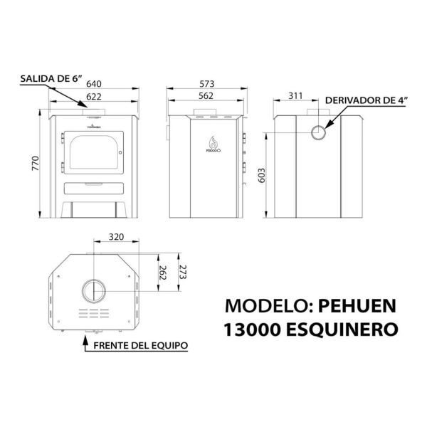 Tromen Pehuen 13000kcal Esquinero Salamandra 120m2 Kirkor - Imagen 2