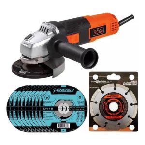 Amoladora Angular 820w Black + Decker + 11 Discos Corte G720