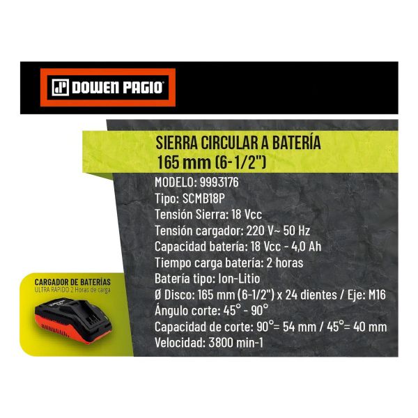 Sierra Circular A Bateria Litio 18v 165mm Dowen Pagio Flex - Imagen 2