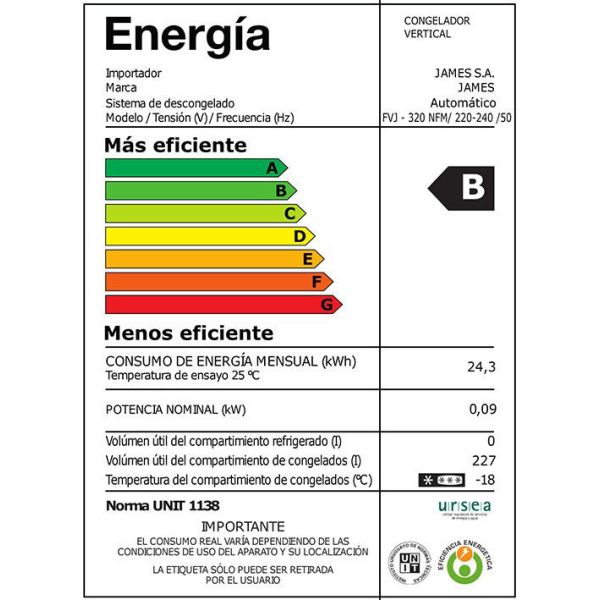 Freezer James Fvj 320 Nfm Vertical 250 Litros Frio Seco - Imagen 3