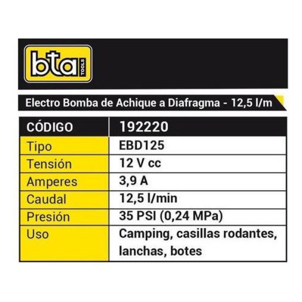 Bomba Presurizadora A Diafragma 12v Para Casillas 12.5 L Bta - Imagen 2