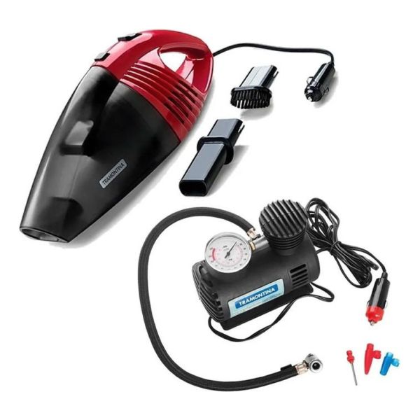 Kit Automovil Aspiradora Y Mini Compresor 12v Tramontina