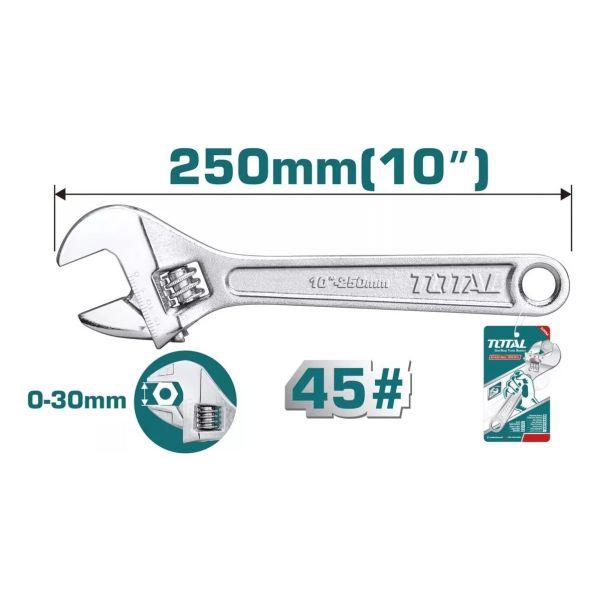 Llave Ajustable 10 Pulgadas 250mm Francesa / Inglesa Total - Imagen 2