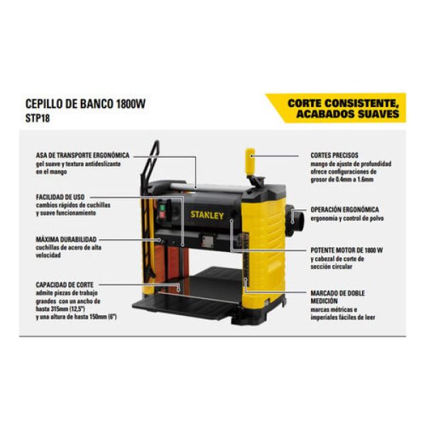 Cepilladora De Banco Stanley 1800 W Stp18 Color Amarillo - Imagen 3