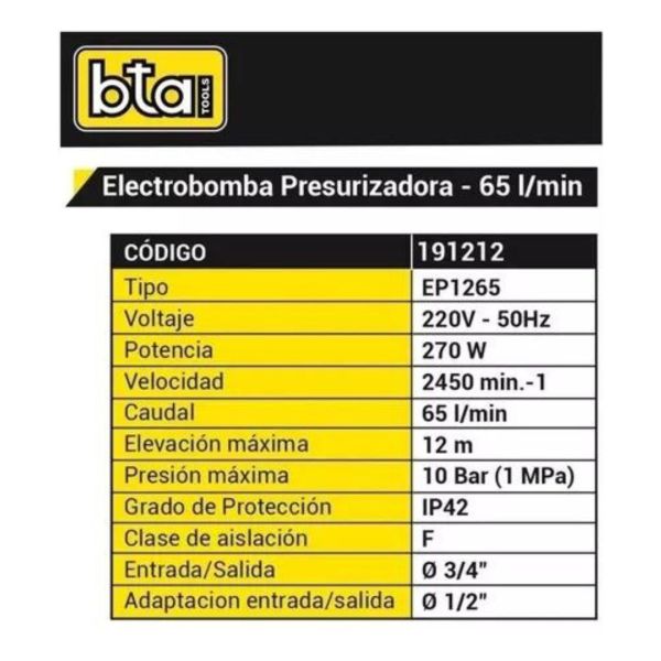 Bomba Presurizadora Nueva Bta 270 W Elevador Presión Baño - Imagen 3