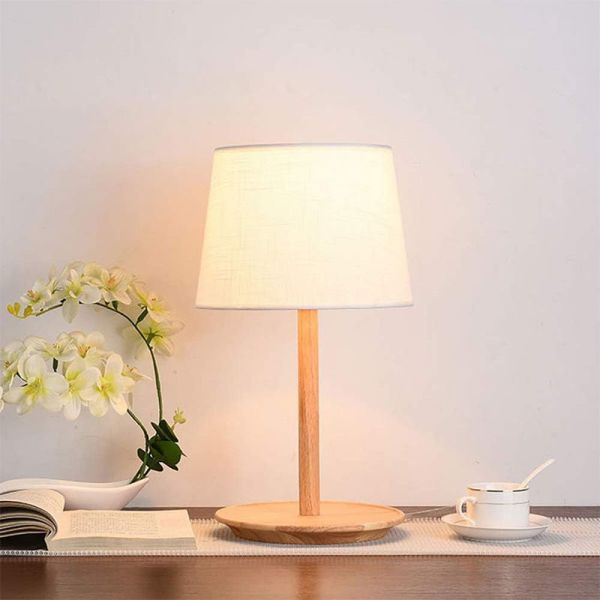 Portátil De Mesa En Madera Y Pant. Tela Natural E27 - Imagen 2