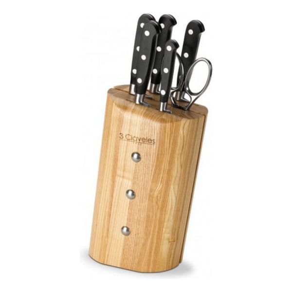 Cuchillos Tres Claveles 5pz.+ Tijera 1pz.+ Taco Madera Forge