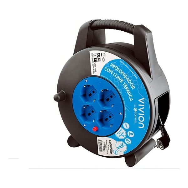 Alargue Enrollador Carrete 20 Metros 4 Tomas Vivion Color Ne