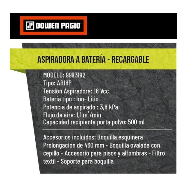 Aspiradora De Mano Portatil 18v Dowen Pagio+batería+cargador - Imagen 6