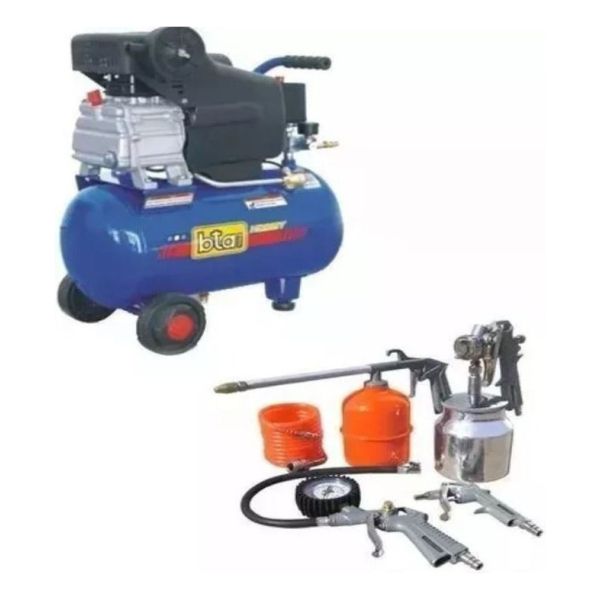 Combo Compresor 50 Litros Motor 2 Hp Bta Con Kit 5 Piezas Gt