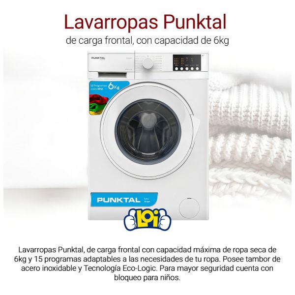 Lavarropas Punktal Pk-08 Lav 6kg Blanco 1000rpm Kirkor - Imagen 2