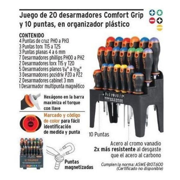Juego De 30 Destornilladores En Organizador Plástico Truper - Imagen 3